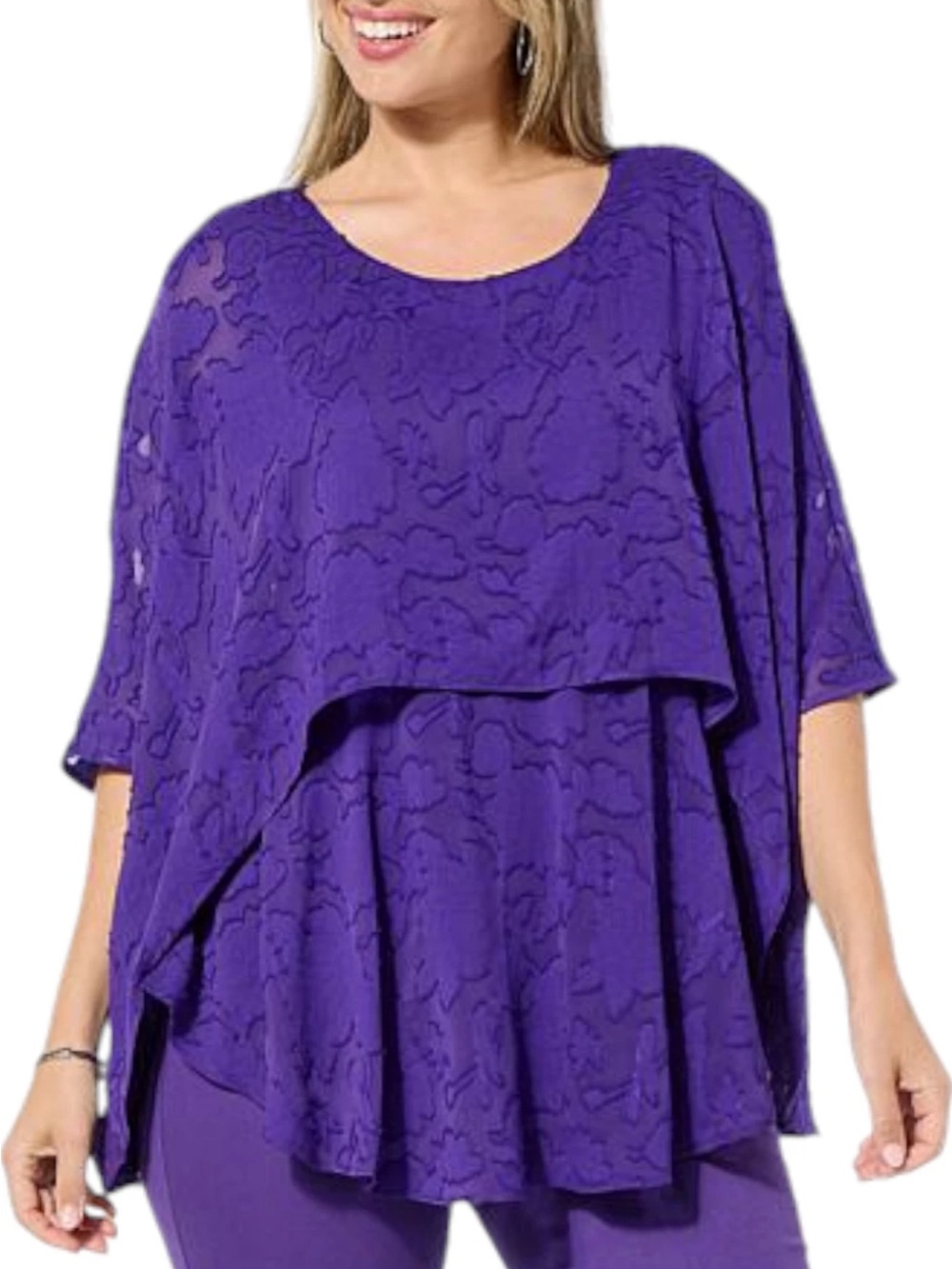 DG2 by Diane Gilman Jacquard Double Layer Purple Blouse